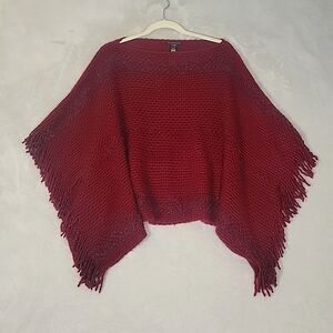 Anthropologie Do Everything In Love Fringe Poncho Burgundy